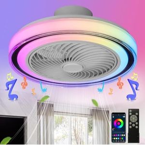 TRUYOK Plafondventilator met RGB Verlichting en Afstandsbediening 60W Dimbare Kleurverandering Woonkamer Plafondlamp met Ventilator Stille Ventilator Licht Bluetooth Speaker Muziek Slaapkamer Fan Lamp