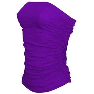 Dames sexy casual zomer slanke strapless geplooide ruches strand vest shirt boob tube bandeau tops UK 8-22, Paars, 34-36