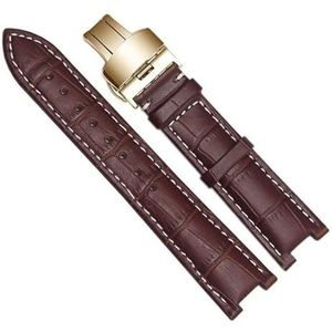 dayeer Gnuine lederen horlogeband voor GC gekerfde polsband met roestvrijstalen vlindergesp (Color : Brown White Gold, Size : 22-13mm)