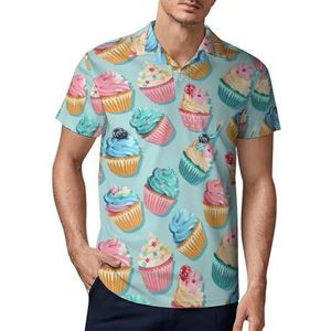 Roze en blauwe cupcake heren golfpoloshirt slim fit T-shirts korte mouw casual print tops 3XL
