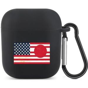 Japan en VS Gecombineerde Vlag Leuke Case Voor AirPods 2&1 Schokbestendige Beschermende Hoofdtelefoon Gevallen Cover Met Sleutelhanger Voor Mannen Vrouwen
