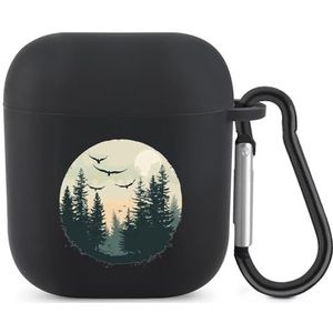 Wildlife Trees Outdoors Natuur Vintage Bos Leuke Case voor AirPods 2 & 1 Schokbestendige Beschermende Hoofdtelefoon Gevallen Cover Met Sleutelhanger voor Mannen Vrouwen