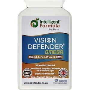 VISION DEFENDER OMEGA Oogsupplement: Verlichting van droge ogen, Verbetering van de gezondheid van de ogen - 1000 mg Omega-3 visolie (400 mg EPA, 200 mg DHA per capsule) + Vitamine E (60 softgels)