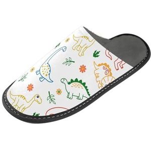 LI ZHI XIN Volwassen Pluche Slippers Dames Flanel Warme Huis Schoenen Met Antislip Mens Indoor Slippers Met PVC Zool Size 4-11 Dinosaurus Cartoon Patroon, Meerkleurig, 4/5 UK