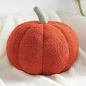 COITROZR Pompoenkussen, Halloween pompoen sierkussen, pompoen pluche speelgoed pluizig gevuld Halloween kussen pompoen, zacht kussen geschenken Halloween pompoen decoratie, rood, 28 cm