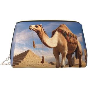 Camel make-up tas voor vrouwen cosmetische tassen lederen reizen make-up case organisator waterdichte make-up zakje open platte toilettas draagbare opbergtas voor reizen, Goud, Eén maat