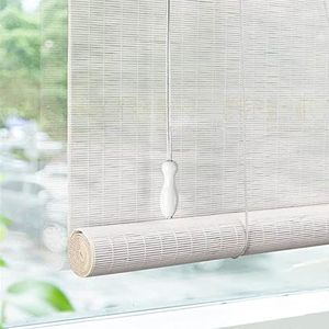 Witte Bamboe Rolgordijn,Natuurlijke Bamboe Jaloezieën,Vouwgordijn,Demend Zonwering Lichtdoorlatend Rolgordijnen,met Lift,Tillen Gordijn Voor Binnen/Buiten,Aangepaste Sluiter (W45xH120cm/18x47in)