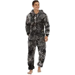 Onesie pyjama voor mannen, dubbelzijdige fluwelen stropdas geverfd onesie thuiskleding pyjama casual kleding, Zwart, M