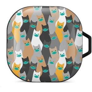 Veel katten dragen masker oordopjes hoesje compatibel met Samsung hard shell beschermhoes zwart stijl