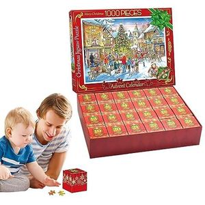 Adventskalender 2023, puzzel speelgoed, 1000 stuks adventskalender 2023, kerstcadeaus, jigsaw-puzzels, 24 dagen verrassingskerst-aftelkalender, huisdecoratie voor kinderen en volwassenen
