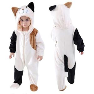 Doladola baby rompertje Flanel Dier Hooded Jumpsuits Baby Outfit baby outfit for Halloween(kleurrijke kat, 0-3 maanden)