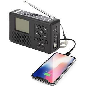 DEWU Noodradio DAB – zonne-radio met digitale audio-uitzending – noodzwengelradio, DAB, zonne-energie, USB--oplader