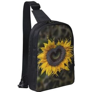 Slingtas voor Vrouwen Mannen Trendy Sling Bakpack Casual Borsttas Kleurrijke Polka Dots en Hond Fanny Pack voor Reizen Wandelen, Hartvormige Zonnebloem, Eén maat