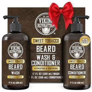 Viking Revolution Beard Wash and Beard Conditioner for Men with Argan Oil and Jojoba Oil - Beard Softener and Strengthener Beard Care Beard Shampoo and Conditioner with Beard Oil (17oz, Sweet Tobacco)