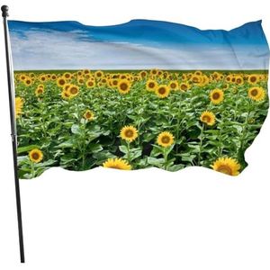 Tuinvlag 90 x 150 cm, zonnebloem veld boerderij vlag 2 metalen oogjes vlaggen banner decoratie briesvlag voor thuis, feesten, carnaval