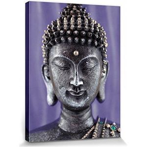 1art1 Boeddhisme Poster Kunstdruk Op Canvas Buddha Statue Violet Muurschildering Print XXL Op Brancard | Afbeelding Affiche 40x30 cm