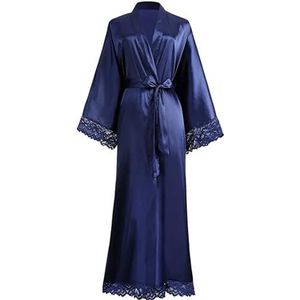 Satijnen Badjas Satijn Kant Gewaden Bruidsmeisje Bruid Gewaden Bruiloft Lange Gewaad Badjas Womens Gewaad Lingerie Gewaad Voor Vrouw, Blauw, 4XL