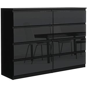 Commode met 8 laden - Zwart Body: Mat Front: Hoogglans - 120x101,5x39 cm - Ladekast - Klassiek Cabinet - Kast voor Slaapkamer - Elegant Dressoir - Industrieel Chest of Drawers
