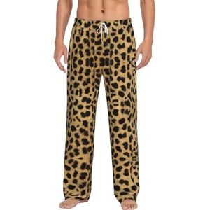 Luipaard Dierenprint Mannen Lange Lounge Wear Broek Nachtkleding Pyjama Bodems Nachtkleding Met Zakken En Trekkoord, Wit, S