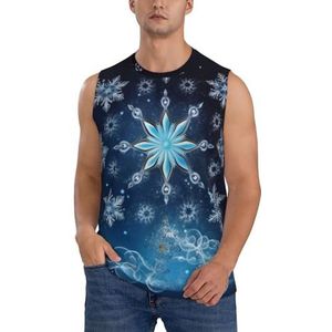 Heren tanktop mouwloos T-shirt blauw kerst sneeuwvlok - ademend sneldrogend heren vesten bodybuilding atletische zomer workout tanktops, 3 D, S