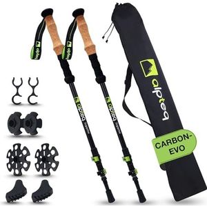 Qoosea Wanderstock für Damen, 1 Stück Premium Walking Stock Teleskop 110-125cm, [Kohlefaser] Faltbarer Trekkingstock mit Gummipuffer & Tasche, Hiking Pole für Wandern, Nordic Walking und Skitouren