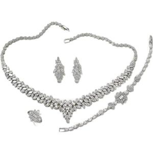 Nieuwe 4-delige bruid bruiloft sieraden Set voor vrouwen mode elegante bruids halsalce oorbellen sieraden partij accessoires-wit-resizable-45cm