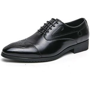 Formele schoenen for heren met veters, puntige neus, derbyschoenen van kunstleer, antislip, antislip, blokhak, bruiloft (Color : Black, Size : 41 EU)