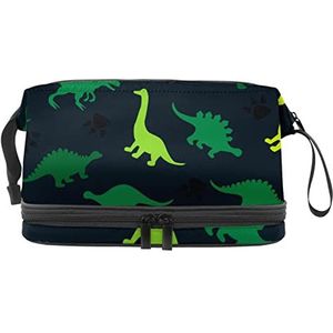 Dubbele Laag Cosmetische Tas Dinosaurussen Draagbare Make-up Tas Reizen Organizer Pouch voor Vrouwen Meisjes Toiletartikelen Tassen, Meerkleurig, 27x15x14 cm/10.6x5.9x5.5 in, Make-up zakje