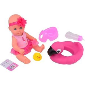 Baby Rose Drink en Plaspop 30cm met Flamingo Zwemband
