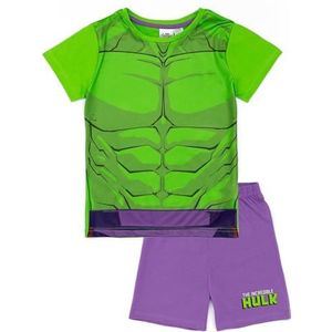 Marvel Hulk pyjamaset voor jongens | Hulk T-shirt en korte korte broek voor kinderen PJ's | Machtig Groen en Paars Ontwerp | Officiële Marvel-merchandise | Perfect cadeau voor kleine superhelden