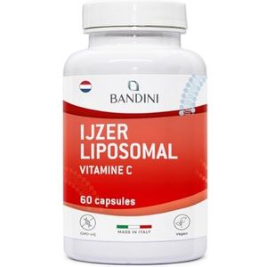 Bandini® Liposomaal IJzercomplex 30 mg – met vitamine C, foliumzuur, B12, B6 en A – Hoge biologische beschikbaarheid, tegen vermoeidheid en uitputting – 60 capsules