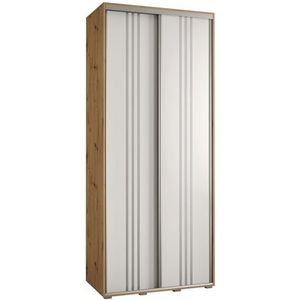 MEBLE KRYSPOL Davos 6 110 SlaapkamerKledingkast met twee schuifdeuren - moderne kledingkast, kledingroede en planken - 235,2x110x45 cm - Artisan White Silver