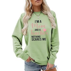 I'm A Mom and A Teacher Vrouwen Sweatshirt Causale Grafische Tops Grappige Leraar Shirts Moeder Trendy Truien Sweatshirts, Olijfgroen, S