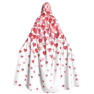 Bxzpzplj Vallende rode harten mantel met capuchon voor mannen en vrouwen, volledige lengte Halloween maskerade cape kostuum, 185 cm