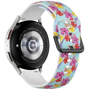 Sportieve zachte band compatibel met Samsung Galaxy Watch 6 / Classic, Galaxy Watch 5 / PRO, Galaxy Watch 4 Classic (hibiscus textuur bloemen) siliconen armband accessoire