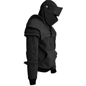 Heren Cosplay Rider Knight Hoodies,Winter Trekkoord Hooded Lange Mouw Trui 3D, Zwart, XL
