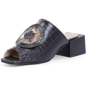 WOkismD Sandalen met dikke hak voor dames, 5 cm, enkelriem met blote neus, waterdichte plateauschoenen, Zwart, 34 EU