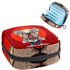 Super Pug Dog,Periode Pouch Draagbaar,Tampon Opbergtas,Tampon Houder voor Portemonnee Vrouwelijke Product Organizer, Meerkleurig, 4.7x6.6x6.6 in/12x17x17 cm