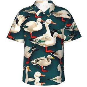 ERSDWRE Mallard Ducks print heren korte mouwen button-down shirts casual zomer strand shirts Hawaii shirt voor heren, Zwart, S