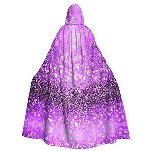 Womens Mens volledige lengte carnaval cape met capuchon cosplay kostuums mantel, 185 cm sprankelende paarse glitter