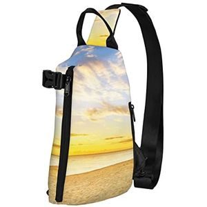WOWBED Golden Sunset BeachPrinted Crossbody Sling Bag Multifunctionele Rugzak voor Reizen Wandelen Buitensporten, Zwart, One Size