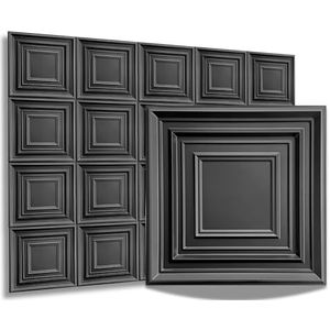 3D-panelen, pvc-kunststof panelen, wandpanelen, gaming, kamer, plafond, 3D-look, ROMA, pvc, 3D-platen, 40 stuks, D145, zwart