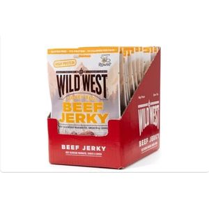 Wild West Beef Jerky, 16 x 60 g honing gedroogd rundvlees, rundvlees, high proteïne jerky, droogvlees, eiwitsnack