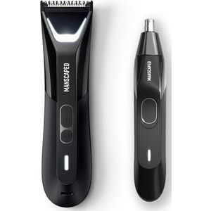 MANSCAPED® The Perfect Duo 5.0 bevat: de Lawn Mower® 5.0 ULTRA elektrische lies- en lichaamshaartrimmer, de Weed Whacker® 2.0 Neus- en oortondeuse