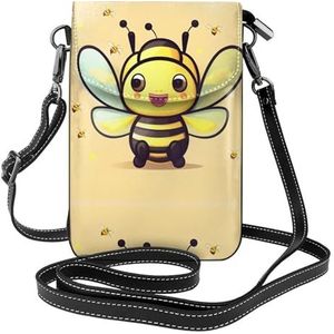 Gele Bee Lederen Cross Body Flip Telefoon Tas Met Afneembare Schouderbanden, Gebruikt Voor Reizen, Dating, Vakantie Geschenken, Zwart, Eén maat