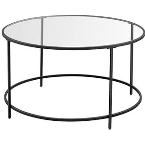 VASAGLE Salontafel, bijzettafel rond, koffietafel, 84 x 84 x 45,5 cm, glazen tafel met metalen frame, gehard glas, nachtkastje, sofatafel, voor balkon, zwart LGT021B01