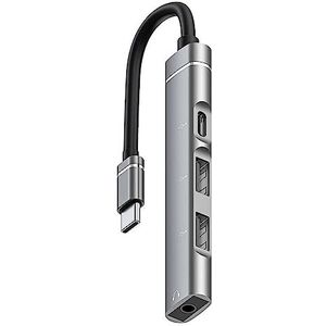 Bolwins K22S USB-C naar USB Adapter 4-Port Hub - 2X USB 2.0, 3.5mm AUX, splitter voor MacBook, iPad Pro en andere Type-C apparaten