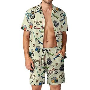 Retro Techniek Patroon Mannen Hawaiiaanse Bijpassende Set 2-delige Outfits Button Down Shirts En Shorts Voor Strand Vakantie