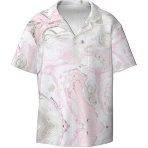 YQxwJL Pride Flag Print Casual Button Down Shirts Korte Mouw Rimpelvrij Zomer Jurk Shirt met Zak, Roze Abstract Inkt Marmer Grijs Artistiek, S