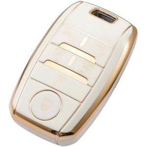 Sleutelbehuizing 6 Knop TPU Autosleutel Case Cover Auto Shell Fob Voor Sedona Grand Voor Carnaval Voor Snugly Sorento L580 Doule Carnaval Gouden Rand Autosleutelhoesje(B white)